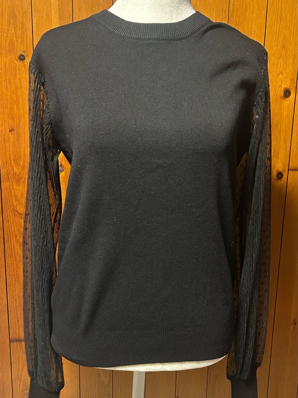 Net.153 Pullover Sweater with Sheer Textured Sleeves size S/M